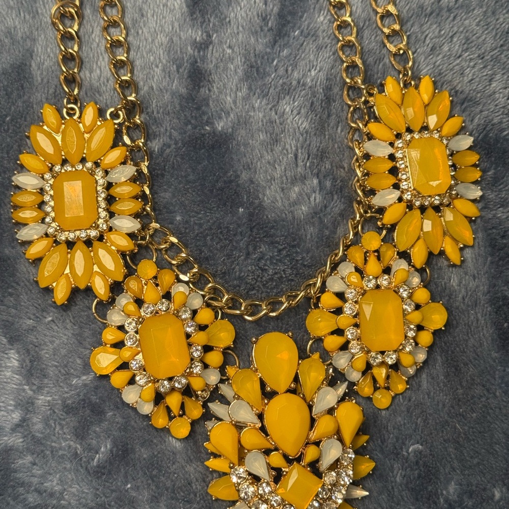 Vibrant Yellow and Gold Bib Necklace with Gemstone Accents